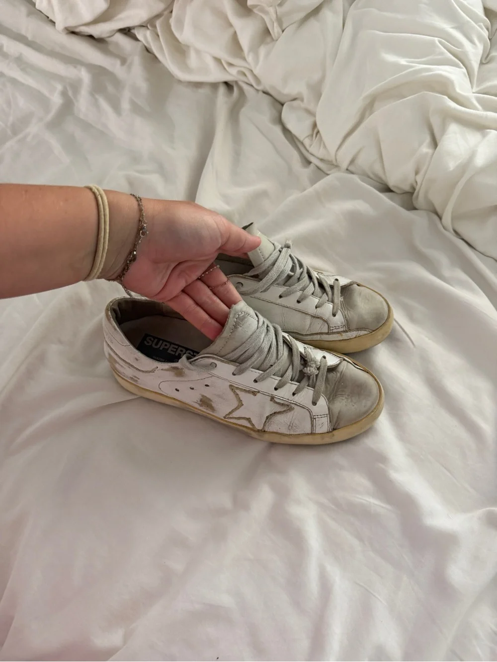 Golden Goose White Leather Low-Top Sneakers with Gold Star